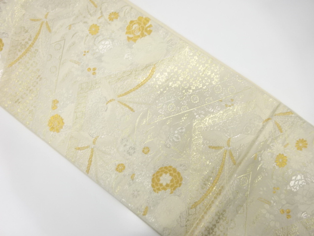 アンティーク　松皮菱に鳳凰・花模様織り出し袋帯（材料）